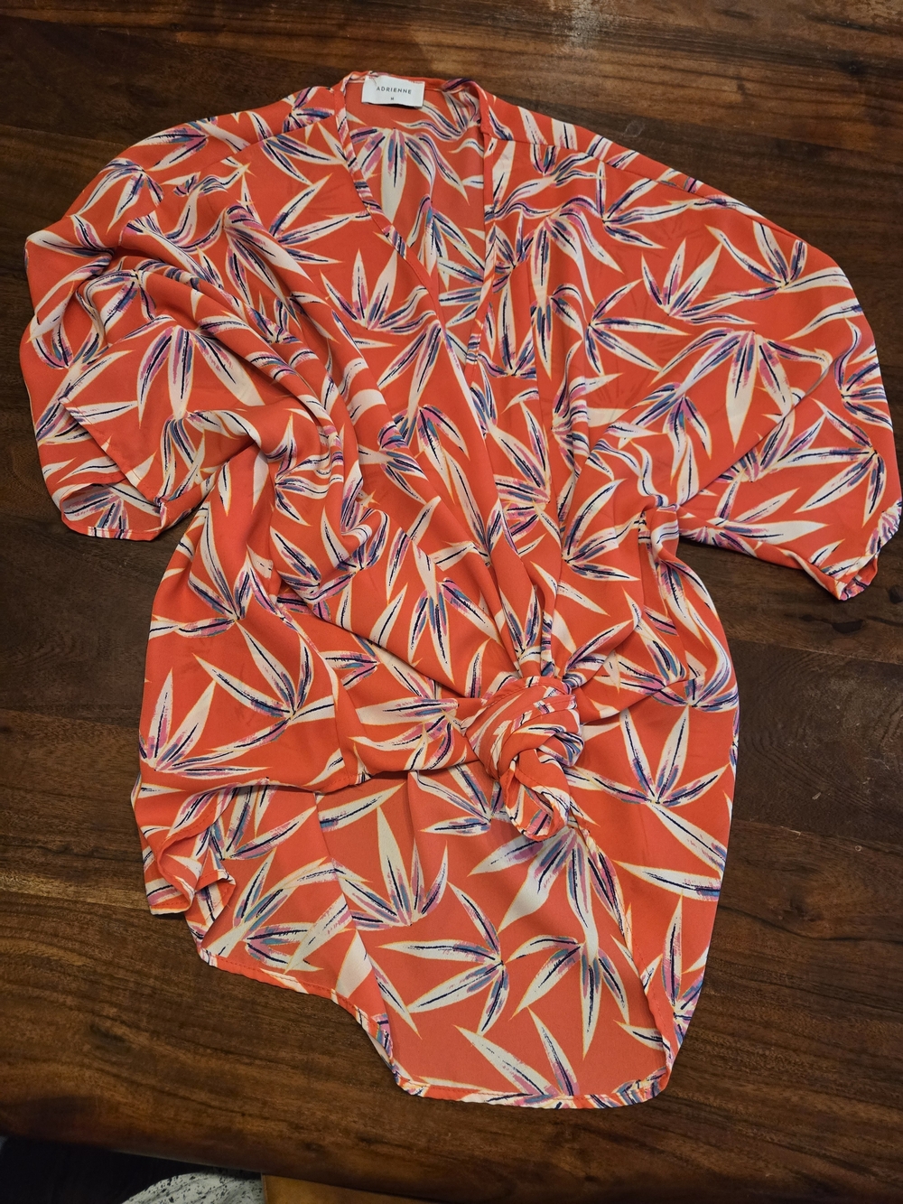 Adrienne Coral Leaf-Print Oversized Blouse